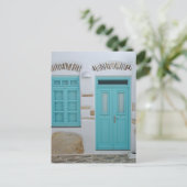 Turquoise Deur - Cycladische Architectuur Ansichtk Briefkaart (Staand voorkant)
