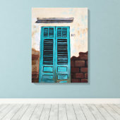 Turquoise-deur in Italiaanse straat Canvas Afdruk (Insitu (Houten vloer))
