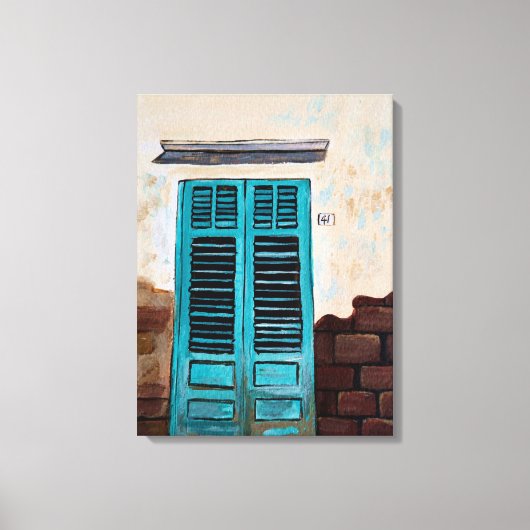 Turquoise-deur in Italiaanse straat Canvas Afdruk (Voorkant)