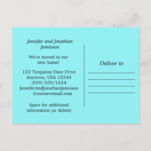 Turquoise deur, nieuwe adresaankondiging aankondigingskaart (Achterkant)
