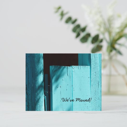 Turquoise deur, nieuwe adresaankondiging aankondigingskaart (Staand voorkant)