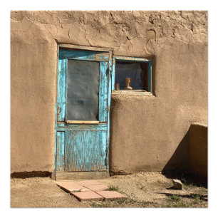 Turquoise deur Taos Pueblo fotografie Foto Afdruk