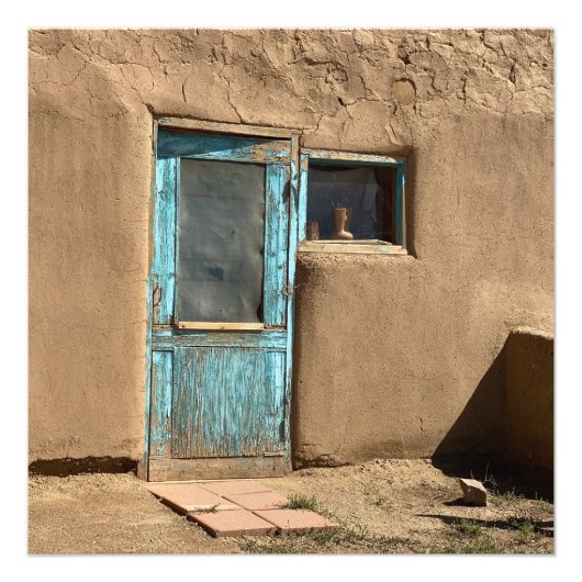 Turquoise deur Taos Pueblo fotografie Foto Afdruk (Voorkant)