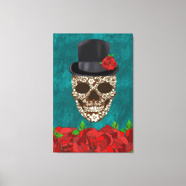 Turquoise Día de Los Muertos Sugar Skull Canvas Afdruk