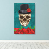  Turquoise Día de Los Muertos Sugar Skull Canvas Afdruk (Insitu (Houten vloer))