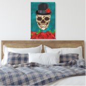  Turquoise Día de Los Muertos Sugar Skull Canvas Afdruk (Insitu (Slaapkamer))