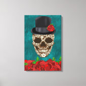  Turquoise Día de Los Muertos Sugar Skull Canvas Afdruk (Voorkant)