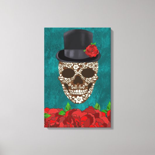  Turquoise Día de Los Muertos Sugar Skull Canvas Afdruk (Voorkant)