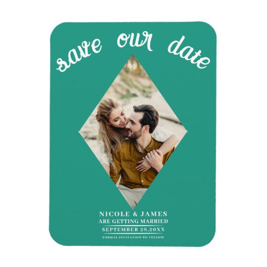 Turquoise Diamant Foto Trouw Save the Date Magneet (Verticaal)