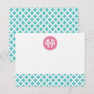 Turquoise Diamanten Cirkel Monogram Stationery Notitiekaartje