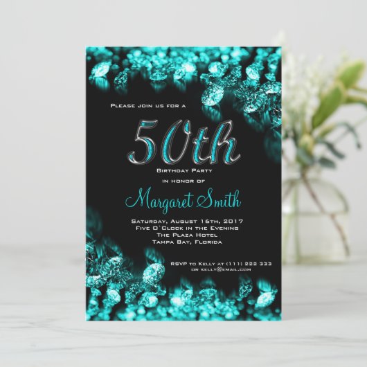 Turquoise Diamond 50e verjaardag van de uitnodigin Kaart (Staand voorkant)