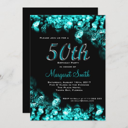 Turquoise Diamond 50e verjaardag van de uitnodigin Kaart (Voorkant / Achterkant)