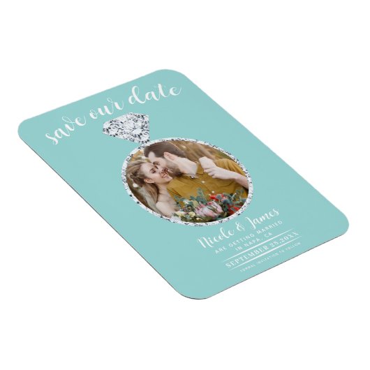 Turquoise Diamond Ring Bling Foto Opslaan van de D Magneet (Rechterzijde)