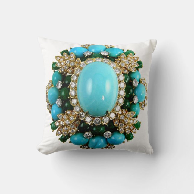 Turquoise Diamonds Brooch Sofa Bling Jewelry Kussen (Voorkant)