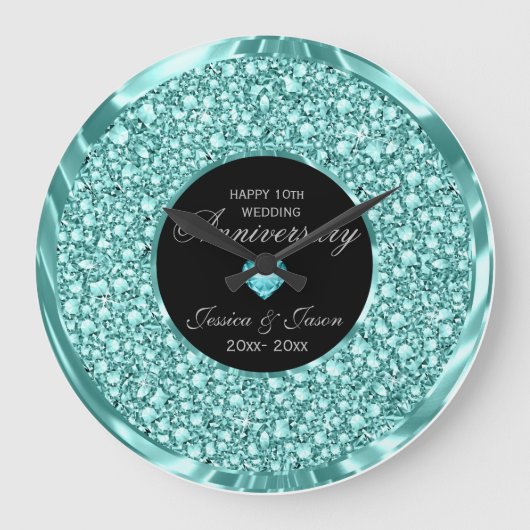 Turquoise Diamonds Glitter 10e Jubileum Grote Klok (Voorkant)