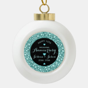 Turquoise Diamonds Glitter 10e Jubileum Keramische Bal Ornament