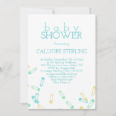 Turquoise Diaper Pins Baby shower Invitation Kaart (Voorkant)