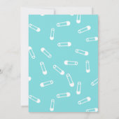 Turquoise Diaper Pins Baby shower Invitation Kaart (Achterkant)
