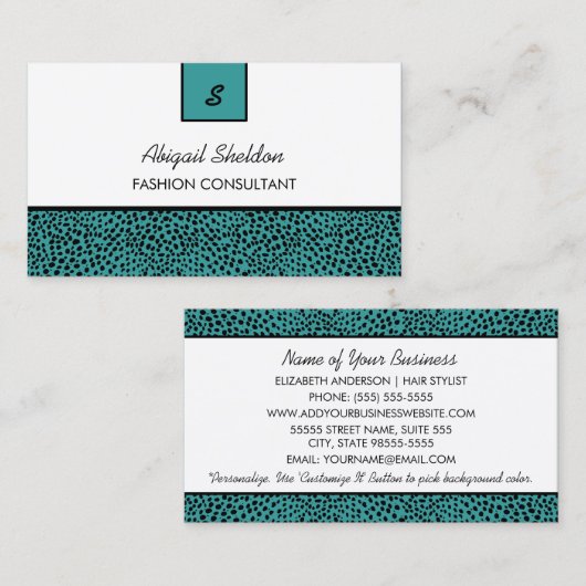 Turquoise Dierenprint Modeconsultant Visitekaartje (Voorkant / Achterkant)