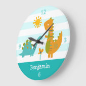 Turquoise Dinosaur Boy Naam Babykamer Kawaii Schat Grote Klok (Hoek)