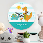 Turquoise Dinosaur Boy Naam Babykamer Kawaii Schat Grote Klok