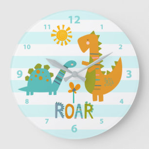 Turquoise Dinosaur Boy Nursery Roar Kawaii Schatti Grote Klok