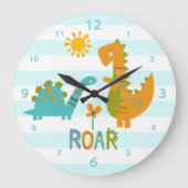 Turquoise Dinosaur Boy Nursery Roar Kawaii Schatti Grote Klok (Voorkant)