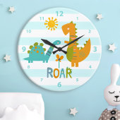 Turquoise Dinosaur Boy Nursery Roar Kawaii Schatti Grote Klok