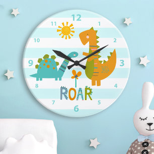 Turquoise Dinosaur Boy Nursery Roar Kawaii Schatti Grote Klok