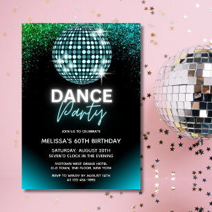 Turquoise Disco Ball Glitter Dance Party Verjaarda Kaart