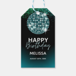 Turquoise Disco Glitter Dance Gelukkige Verjaardag Cadeaulabel