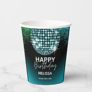 Turquoise Disco Glitter Dance Party Verjaardag Papieren Bekers