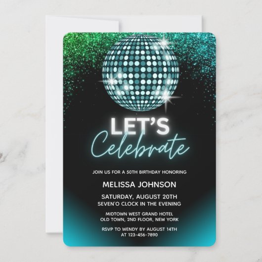Turquoise disco glitter Laten we verjaardag vieren Kaart (Voorkant)