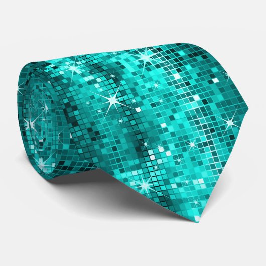 Turquoise Disco Glitter & Sparkles Patroon 2 Stropdas (Opgerold)