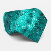 Turquoise Disco Glitter & Sparkles Patroon Stropdas (Opgerold)