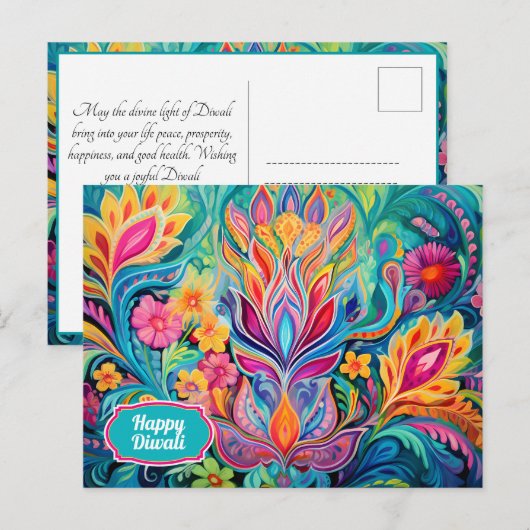 Turquoise Diwali Dreamscape Briefkaart (Voorkant / Achterkant)