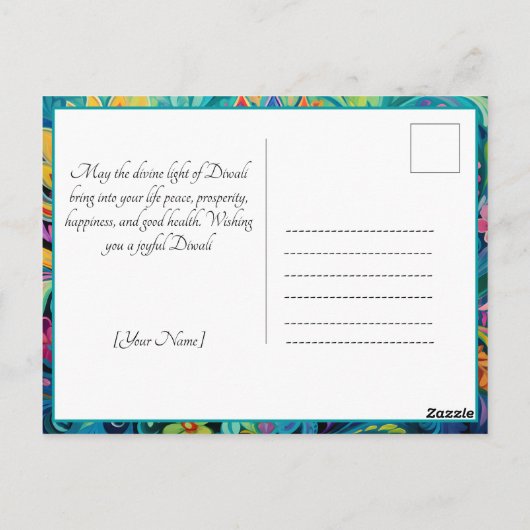 Turquoise Diwali Dreamscape Briefkaart (Achterkant)