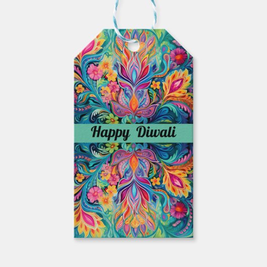 Turquoise Diwali Dreamscape Cadeaulabel (Voorkant)