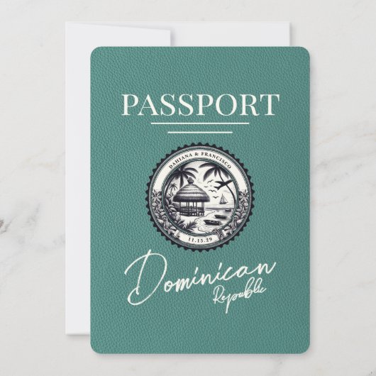 Turquoise Dominicaanse Republiek Paspoort bruiloft Kaart (Achterkant)