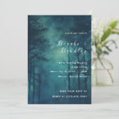 Turquoise & Donkergroene Bos Silhouet Bruiloft Kaart (Staand voorkant)