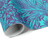  turquoise donkerpaarse bloemmotief cadeaupapier (Rol Hoek)