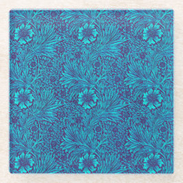  turquoise donkerpaarse bloemmotief glazen onderzetter