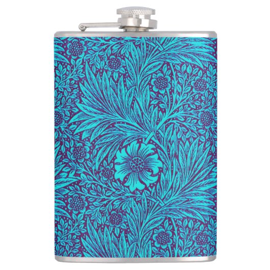 turquoise donkerpaarse bloemmotief heupfles (Voorkant)