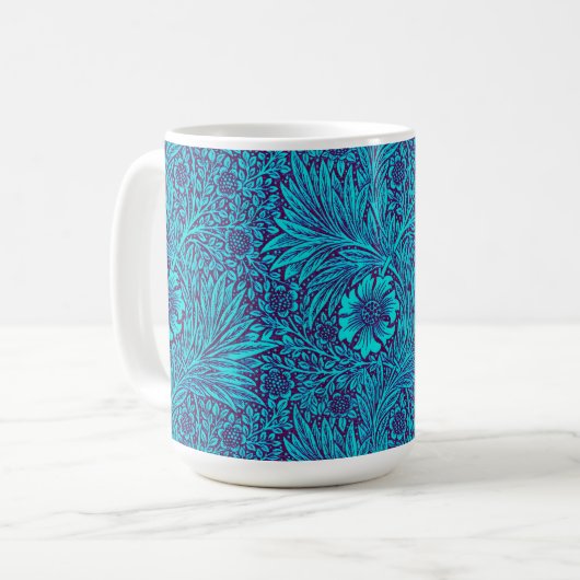  turquoise donkerpaarse bloemmotief koffiemok (Voorkant links)