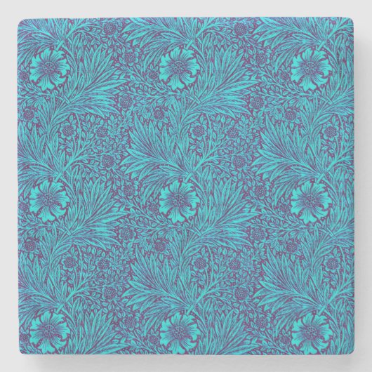  turquoise donkerpaarse bloemmotief stenen onderzetter (Voorkant)