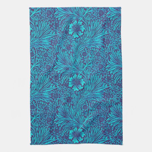  turquoise donkerpaarse bloemmotief theedoek (Verticaal)