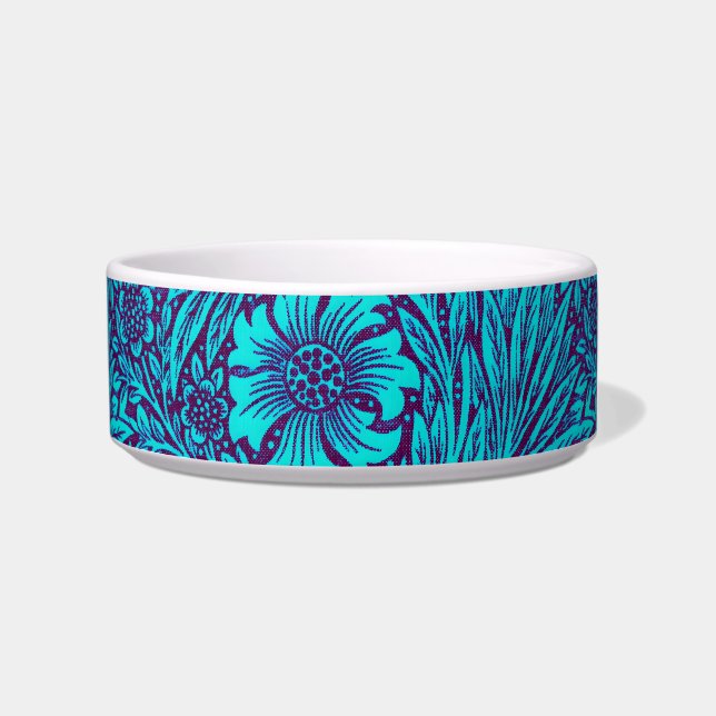  turquoise donkerpaarse bloemmotief voerbakje (Voorkant)