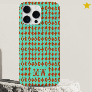 Turquoise Doodle Diamant Patroon Aangepaste Monogr iPhone 16 Pro Max Hoesje