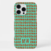 Turquoise Doodle Diamond Pattern Custom Monogram iPhone Hoesje (Achterkant)