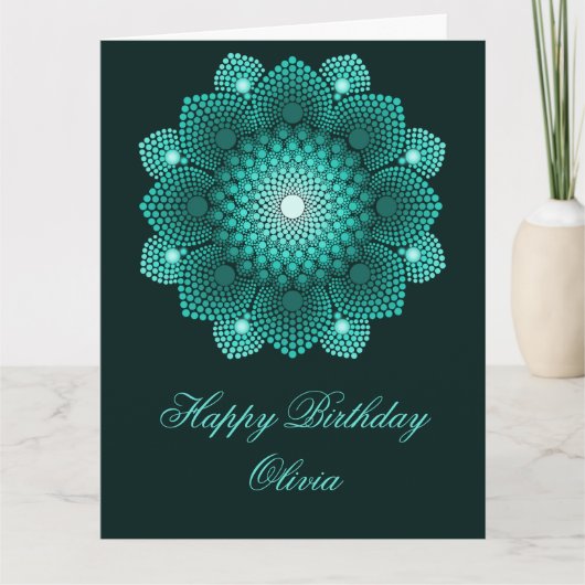 Turquoise Dot Mandala Gelukkige Verjaardag Kaart (Voorkant)